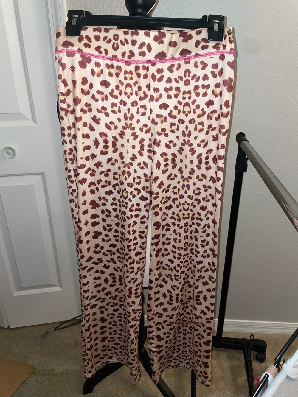 Cream and Brown Leopard Print Wide-Leg Pants